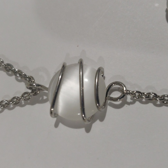 Silver tone Grey Stone Beaded Twisted Design Necklace - Women's Fashion Jewelry - Picture 3 of 8